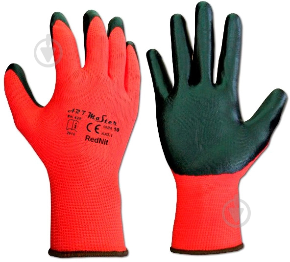 Перчатки Reis красно-черные с покрытием нитрил M (8) Red Nit 08 - фото 1