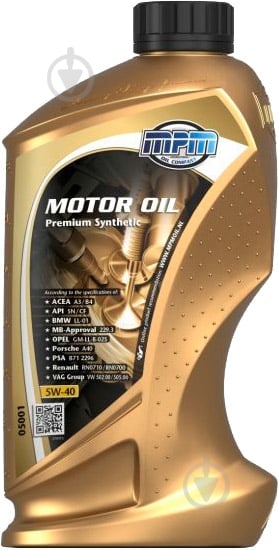 Моторна олива синтетична MPM Premium Synthetic 5W-40 1 л (5001) - фото 1