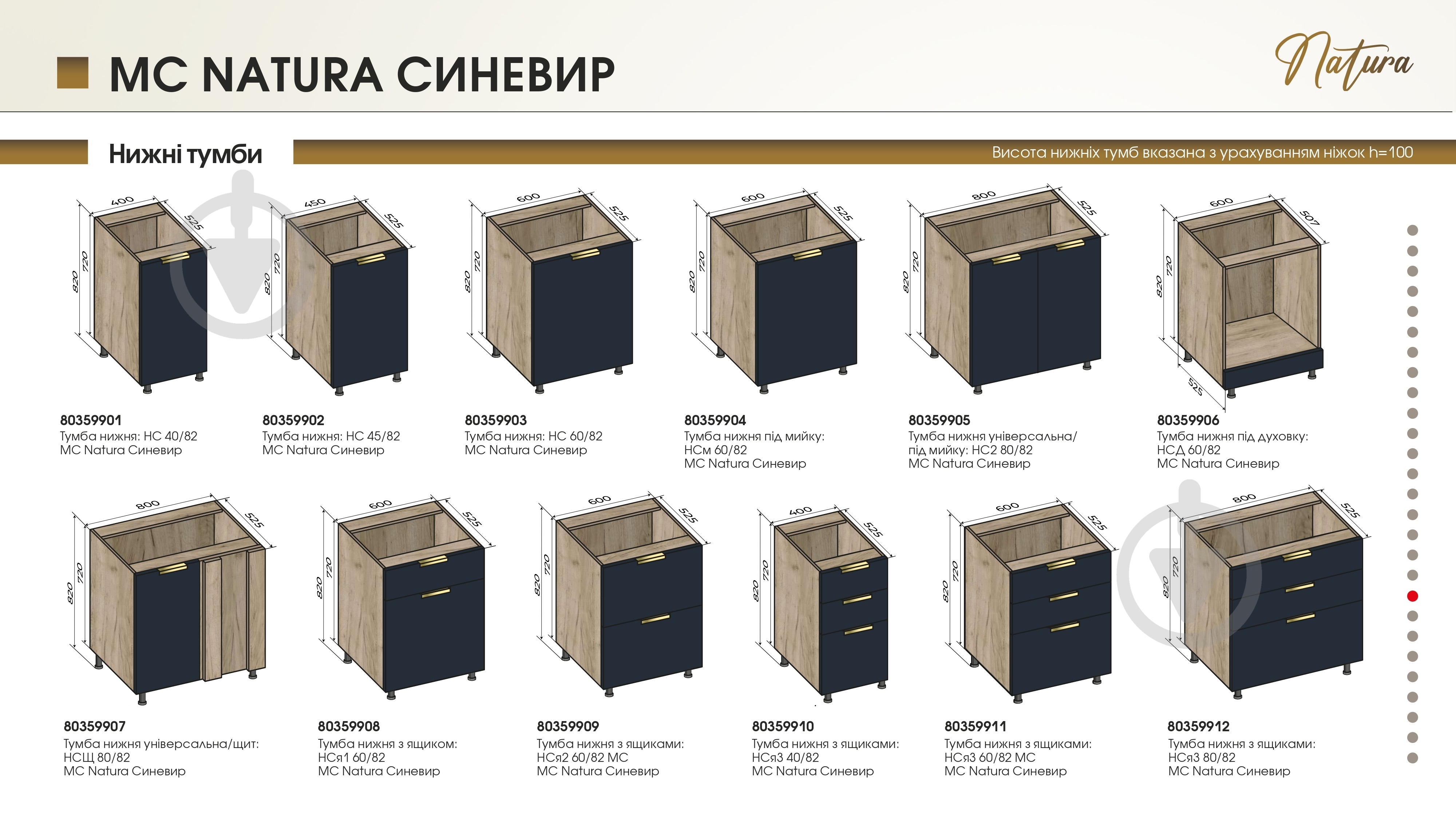 Тумба нижня під мийку 60/82 МС Natura Cиневир чорничний/дуб крафт сірий LuxeForm - фото 5