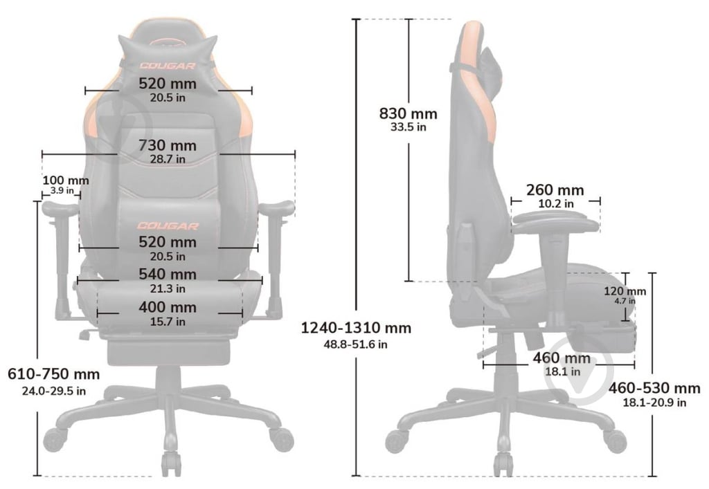 Кресло игровое Cougar EXPLORE NEO, дышащая экокожа черно-оранжевый - фото 9