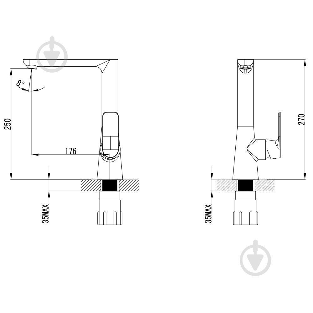Змішувач для кухні Corso BRACCIANO 35мм Г-слив на гайці (CF-4B236C) - фото 6