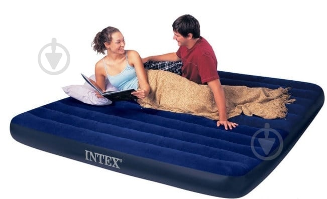 Матрац надувний Intex Велюр с подушками и насосом 152х203см Синій (64765) 203х152 см синій - фото 4