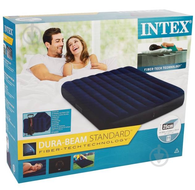 Матрац надувний Intex Велюр с подушками и насосом 152х203см Синій (64765) 203х152 см синій - фото 5