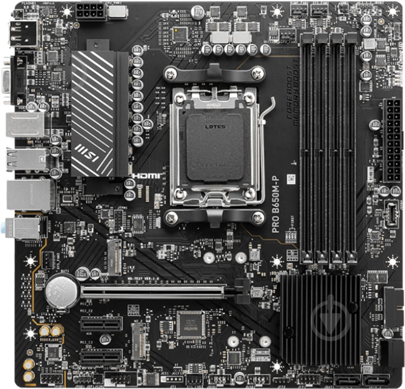 Материнська плата MSI PRO B650M-P (Socket AM5, AMD B650, micro ATX) - фото 1 Материнська плата MSI PRO B650M-P (Socket AM5, AMD B650, micro ATX) - фото 1