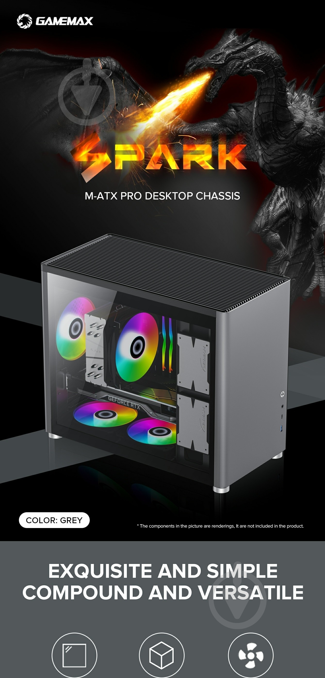Корпус GameMax ini Tower Spark Grey - фото 24