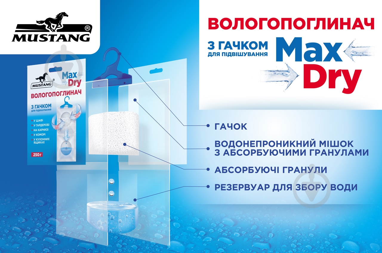 Влагопоглотитель Mustang Max Dry гранулированный бытовой подвесной 250 г (MSA250 ) - фото 4