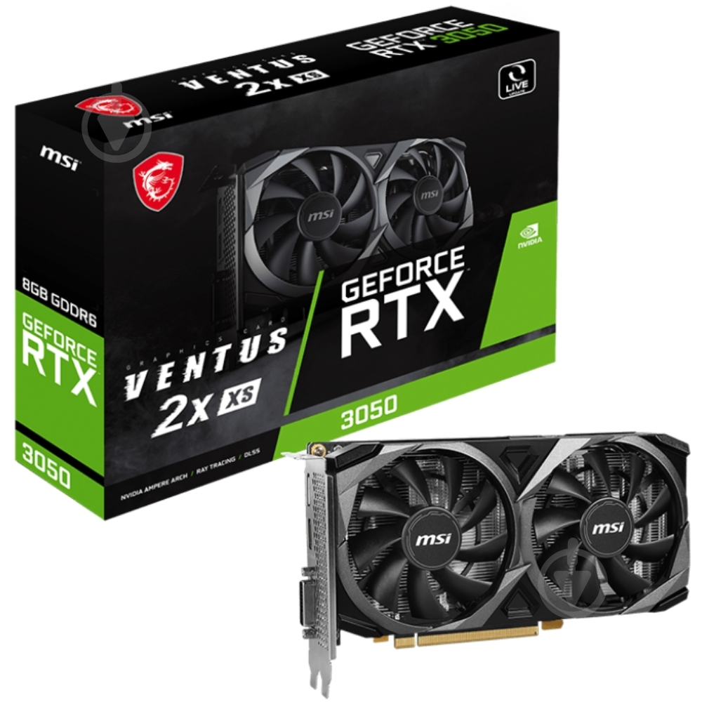 Відеокарта MSI GeForce RTX 3050 8GB GDDR6 128bit (RTX 3050 VENTUS 2X XS 8G) - фото 2 Відеокарта MSI GeForce RTX 3050 8GB GDDR6 128bit (RTX 3050 VENTUS 2X XS 8G) - фото 2