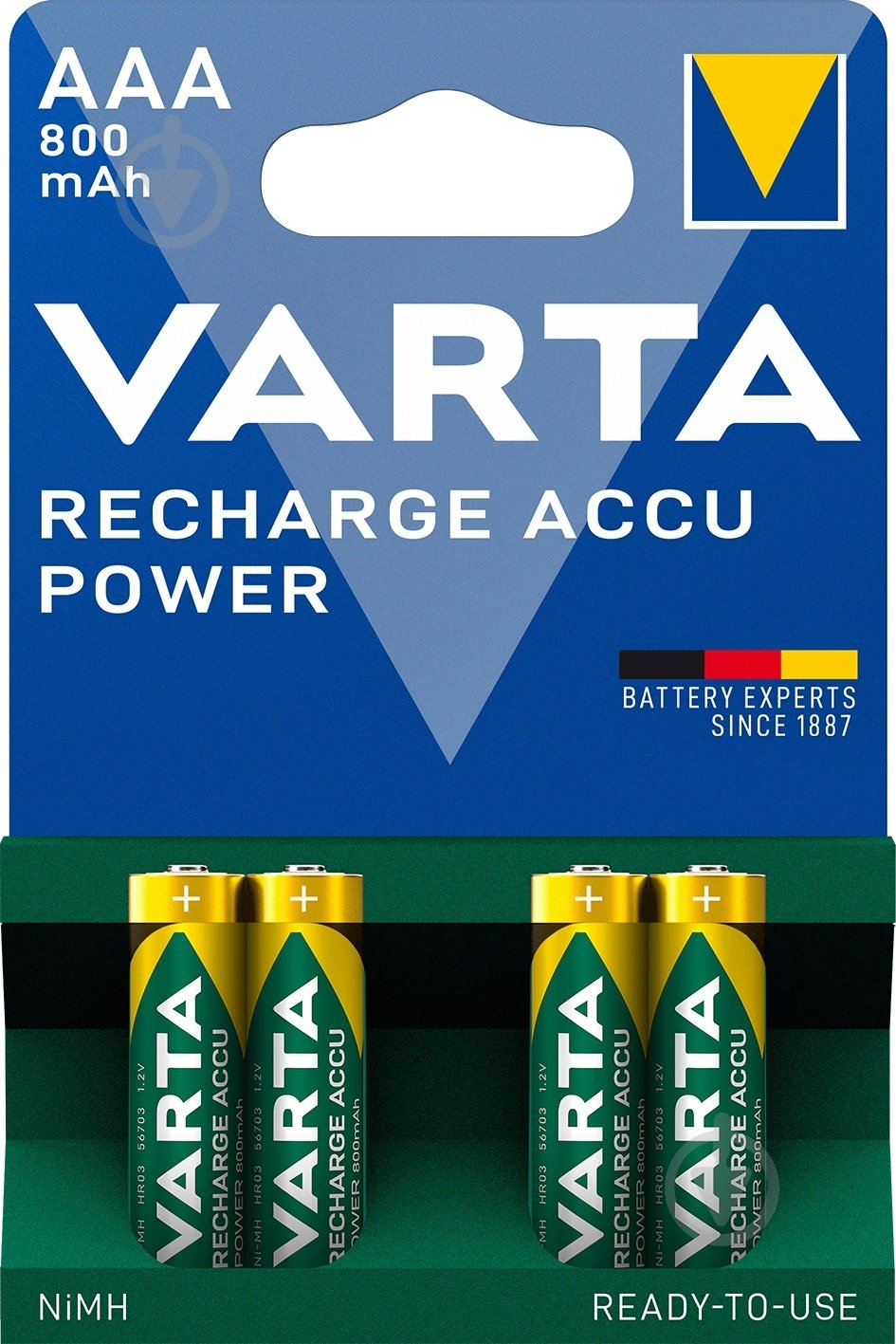 Акумулятор Varta Rechargeable 800 mAh AAA (мізинчикові) 4 шт. (56703101404) - фото 1 Акумулятор Varta Rechargeable 800 mAh AAA (мізинчикові) 4 шт. (56703101404) - фото 1