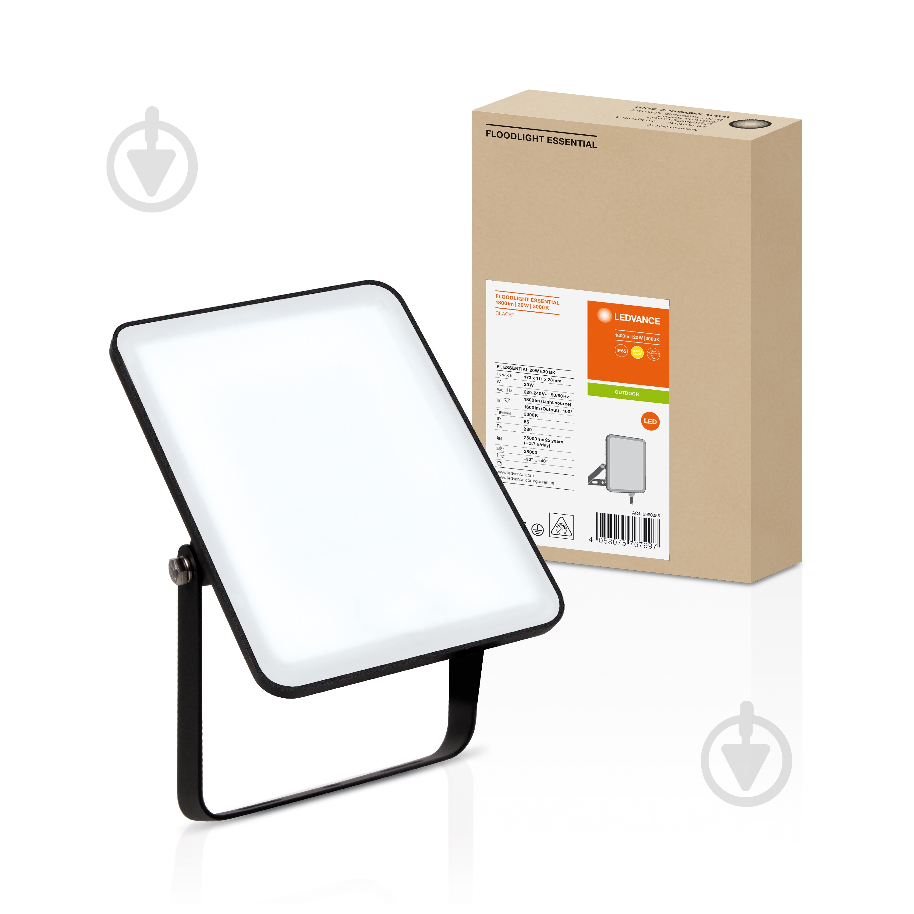 УЦЕНКА! Прожектор Ledvance Floodlight Essential 20 Вт IP65 черный (УЦ №3022) - фото 2 УЦЕНКА! Прожектор Ledvance Floodlight Essential 20 Вт IP65 черный (УЦ №3022) - фото 2