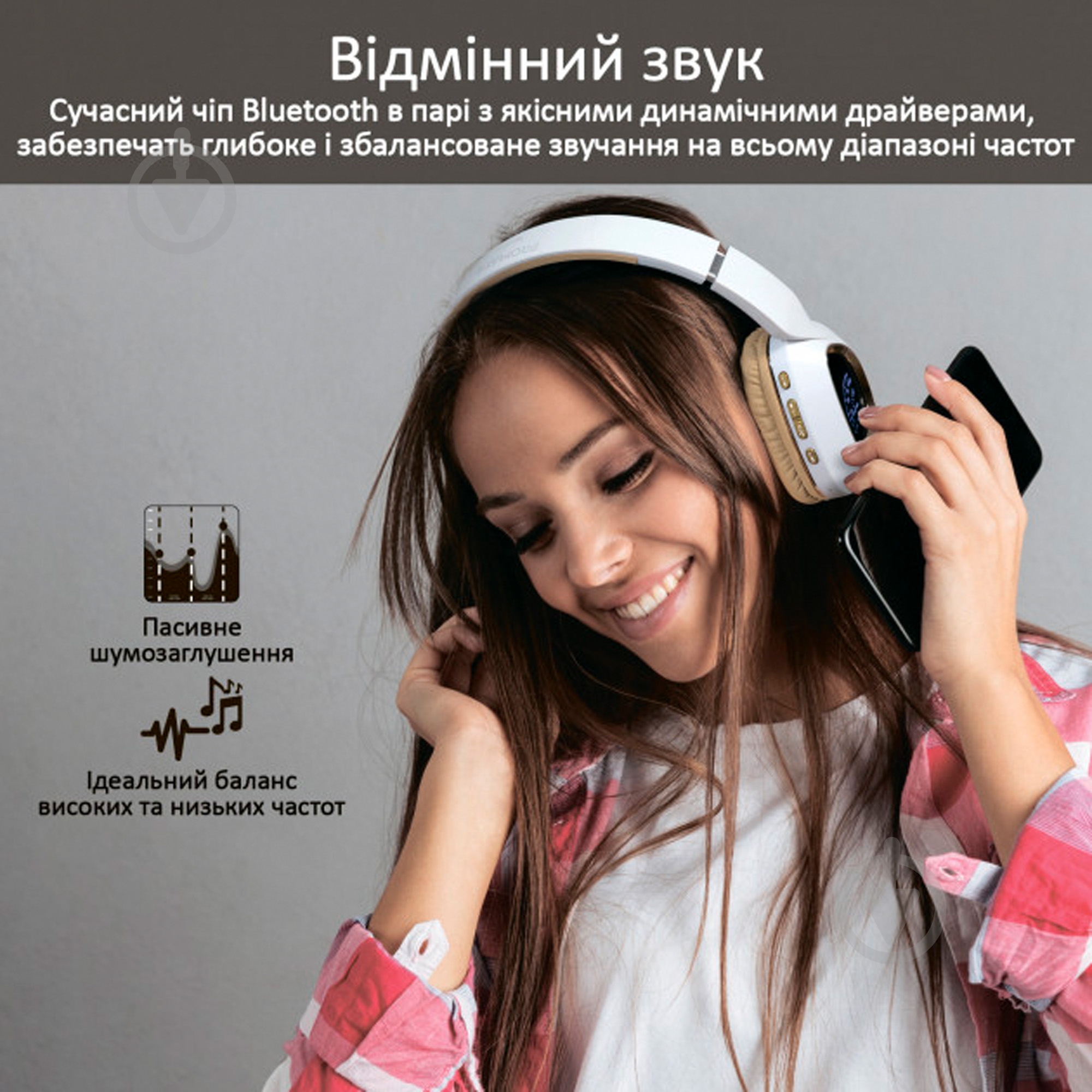 Наушники Promate Bavaria Bluetooth 5 LED white (bavaria.white) - фото 3
