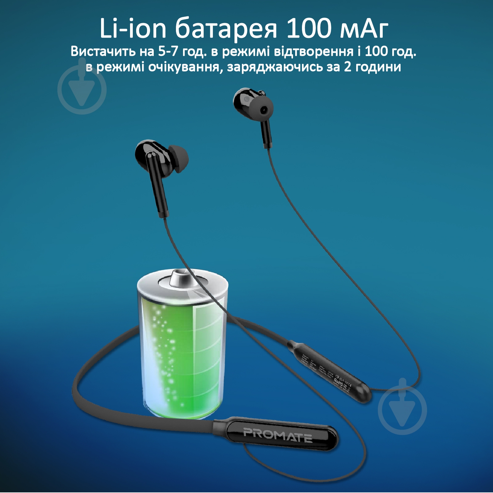 Навушники Promate Quartz Bluetooth 5 IPX5 black (quartz.black) - фото 5