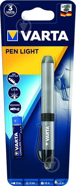 Фонарь Varta Pen Light LED 1AAA 16611101421 серый - фото 4 Фонарь Varta Pen Light LED 1AAA 16611101421 серый - фото 4