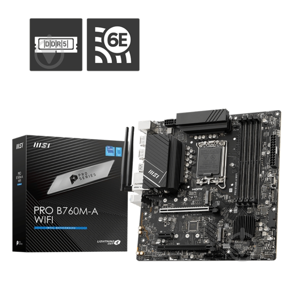 Материнська плата MSI PRO B760M-A WIFI (Socket 1700, Intel B760, micro ATX) - фото 5 Материнська плата MSI PRO B760M-A WIFI (Socket 1700, Intel B760, micro ATX) - фото 5