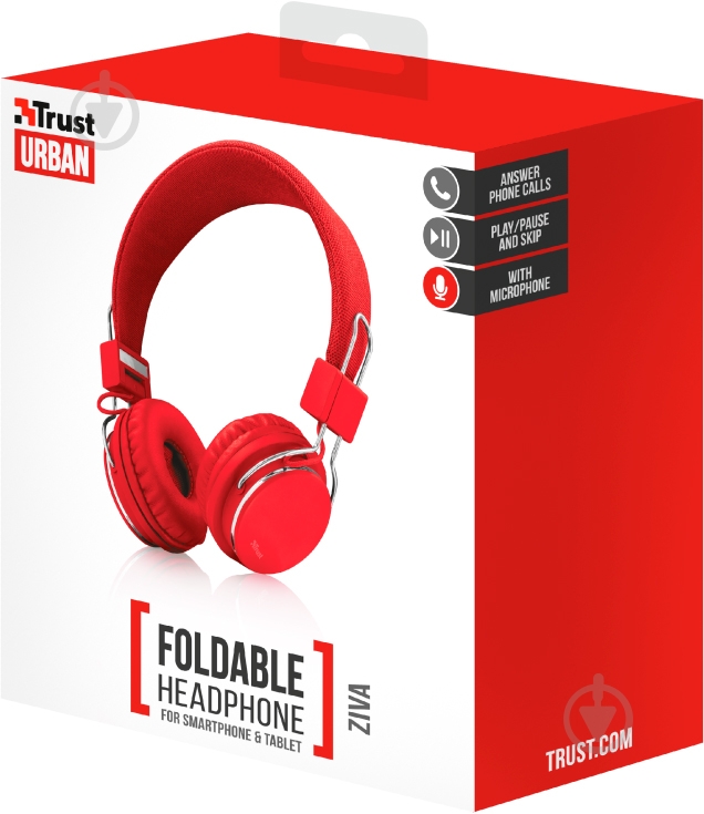 Наушники Trust Urban Ziva Foldable red (21822) - фото 6 Наушники Trust Urban Ziva Foldable red (21822) - фото 6