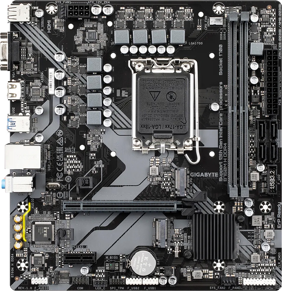 Материнская плата Gigabyte B760M H DDR4 (Socket 1700, Intel B760, micro ATX) - фото 1