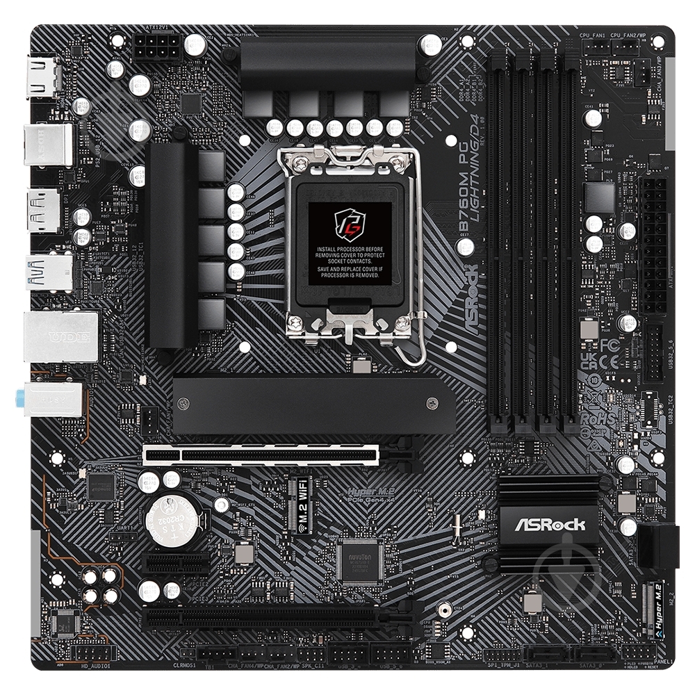 Материнська плата ASRock B760M PG LIGHTNING/D4 (Socket 1700, Intel B760, micro ATX) - фото 2 Материнська плата ASRock B760M PG LIGHTNING/D4 (Socket 1700, Intel B760, micro ATX) - фото 2