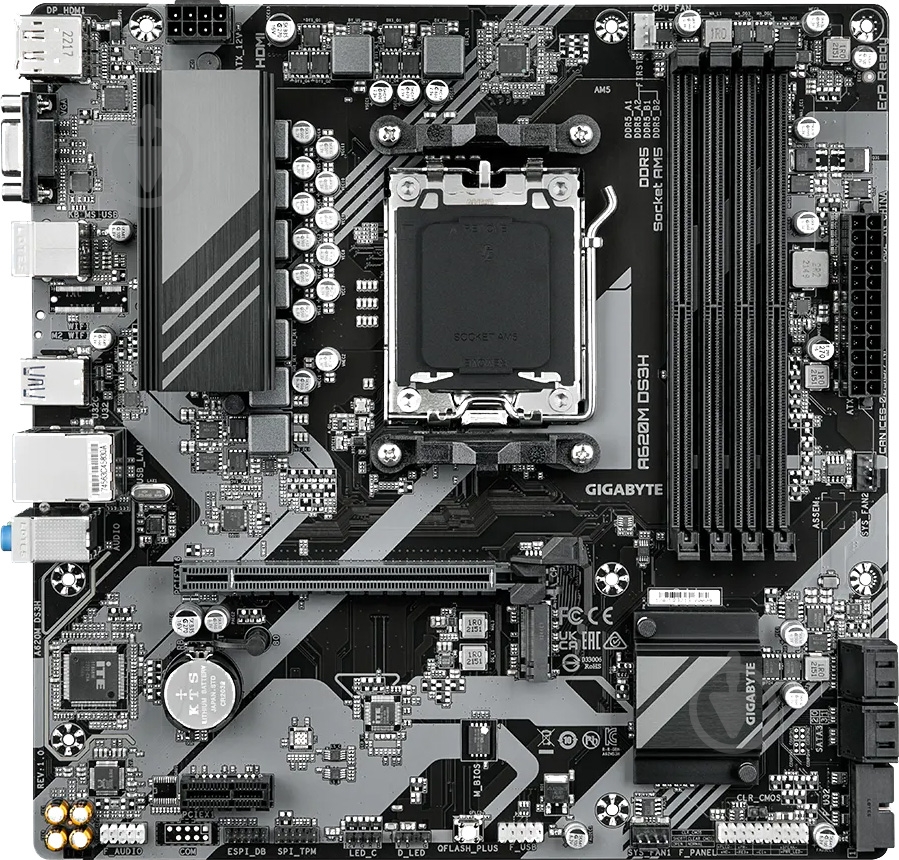 Материнская плата Gigabyte A620M DS3H (Socket AM5, AMD A620, micro ATX) - фото 1 Материнская плата Gigabyte A620M DS3H (Socket AM5, AMD A620, micro ATX) - фото 1