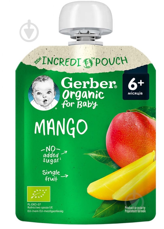 Пюре фруктове Gerber Organic манго, пауч, 80г - фото 1