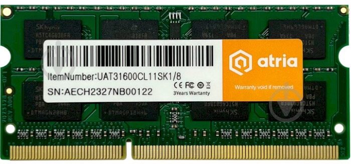 Оперативная память ATRIA SODIMM DDR3 8 GB (1x8GB)(UAT31600CL11SK1/8) - фото 1 Оперативная память ATRIA SODIMM DDR3 8 GB (1x8GB)(UAT31600CL11SK1/8) - фото 1