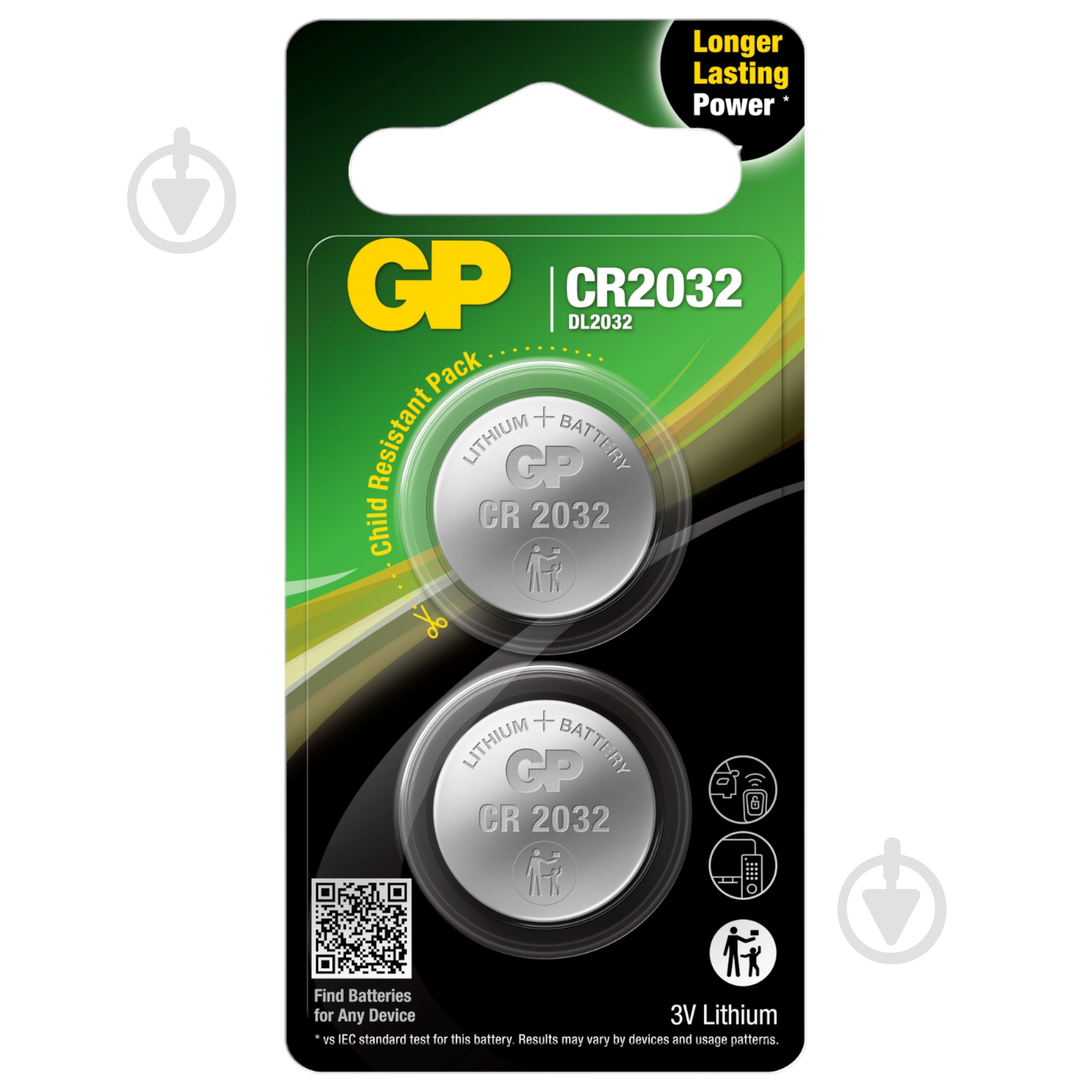 Батарейки GP Lithium Button Cell 3.0 V CR2032 2 шт. - фото 1