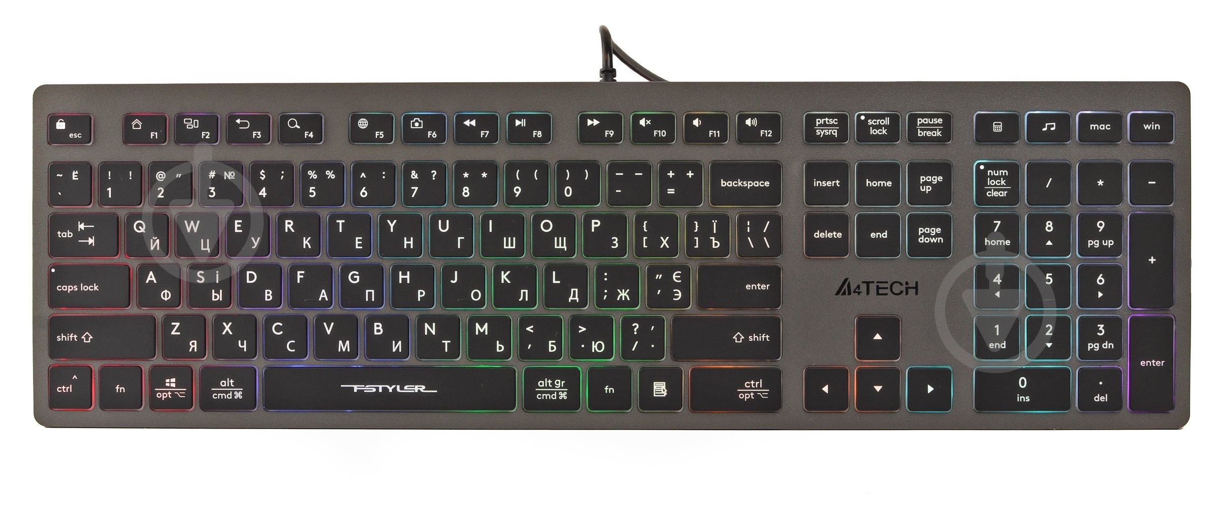 Клавиатура A4Tech (FX60H USB (Grey) Neon backlit) с ножничными переключателями Fstyler grey - фото 1
