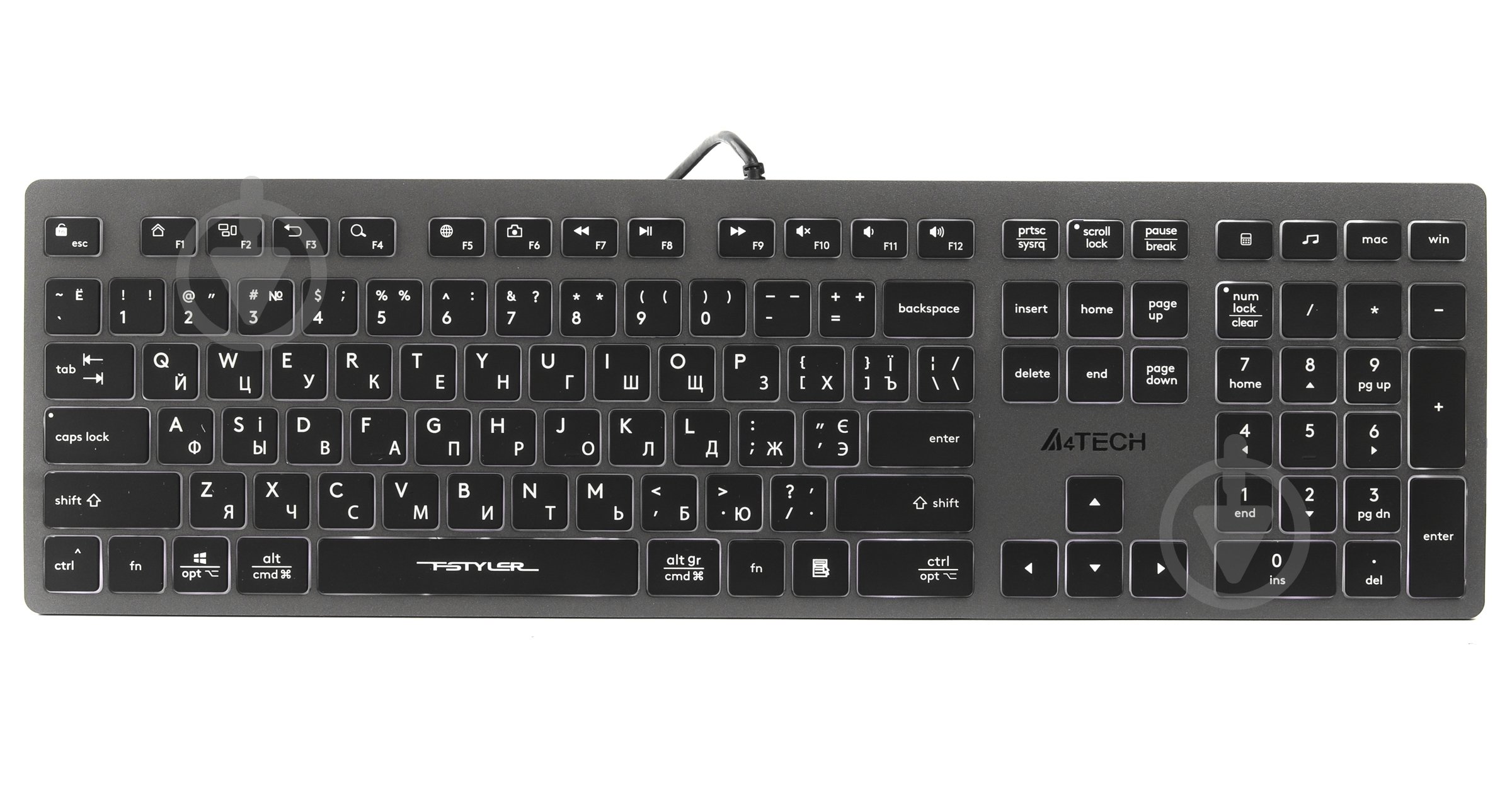 Клавиатура A4Tech (FX60H USB (Grey) White backlit) с ножничными переключателями Fstyler grey - фото 1