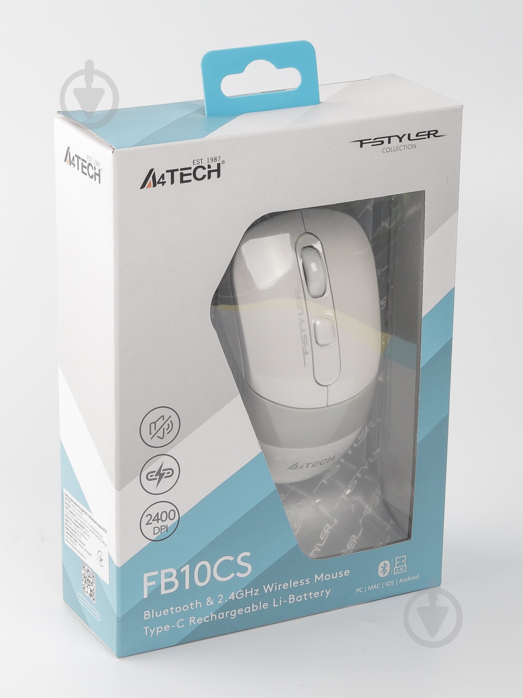 Мышка A4Tech беспроводная бесшумная Fstyler white (FB10CS (Grayish White)) - фото 6