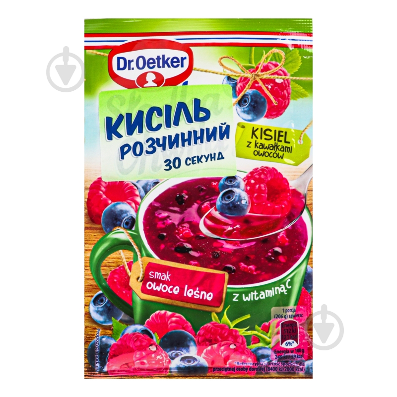 Кисіль Dr. Oetker швидкого приготування з шматочками фруктів зі смаком лісових ягід - фото 1 Кисіль Dr. Oetker швидкого приготування з шматочками фруктів зі смаком лісових ягід - фото 1