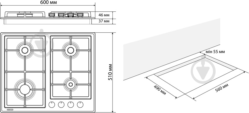 Варочная поверхность газовая Eleyus Nika 60 WH CT - фото 10