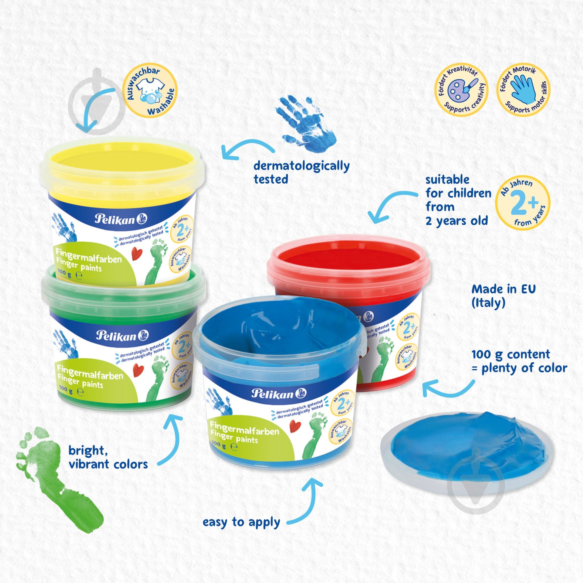 Краски пальчиковые Basic 4х100 г базовые цвета Pelikan - фото 2