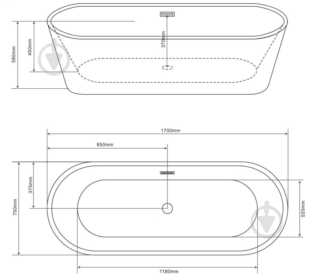 Ванна акрилова EGO WAVE окремостояча MS-03 білий 170х75 см - фото 5 Ванна акрилова EGO WAVE окремостояча MS-03 білий 170х75 см - фото 5