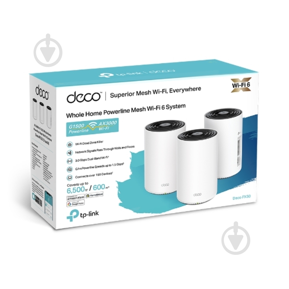 Wi-Fi-система TP-Link Deco PX50(3-pack) домашня Powerline Mesh (3 шт у комплекті) - фото 3 Wi-Fi-система TP-Link Deco PX50(3-pack) домашня Powerline Mesh (3 шт у комплекті) - фото 3