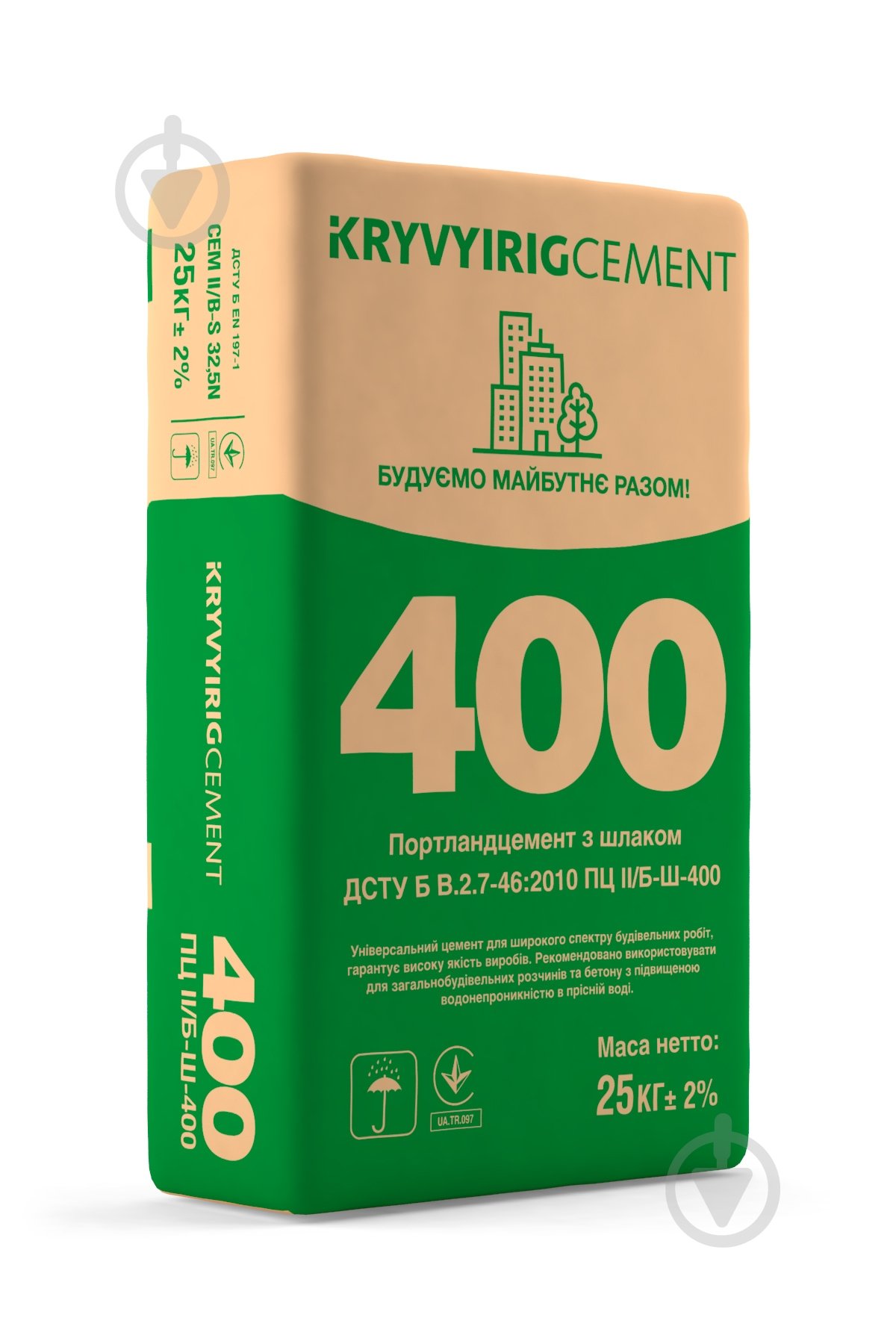 Цемент KRYVYI RIG CEMENT ПЦ-II/БШ 400 25кг (CEM II/B-S 32,5 N) - фото 1 Цемент KRYVYI RIG CEMENT ПЦ-II/БШ 400 25кг (CEM II/B-S 32,5 N) - фото 1