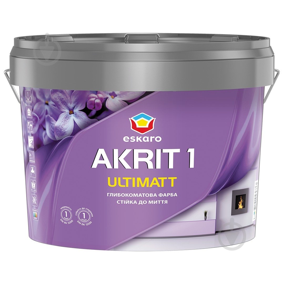 Фарба акрилова Eskaro Akrit 1 Ultimatt стійка до миття глибокий мат 9,5 л - фото 1