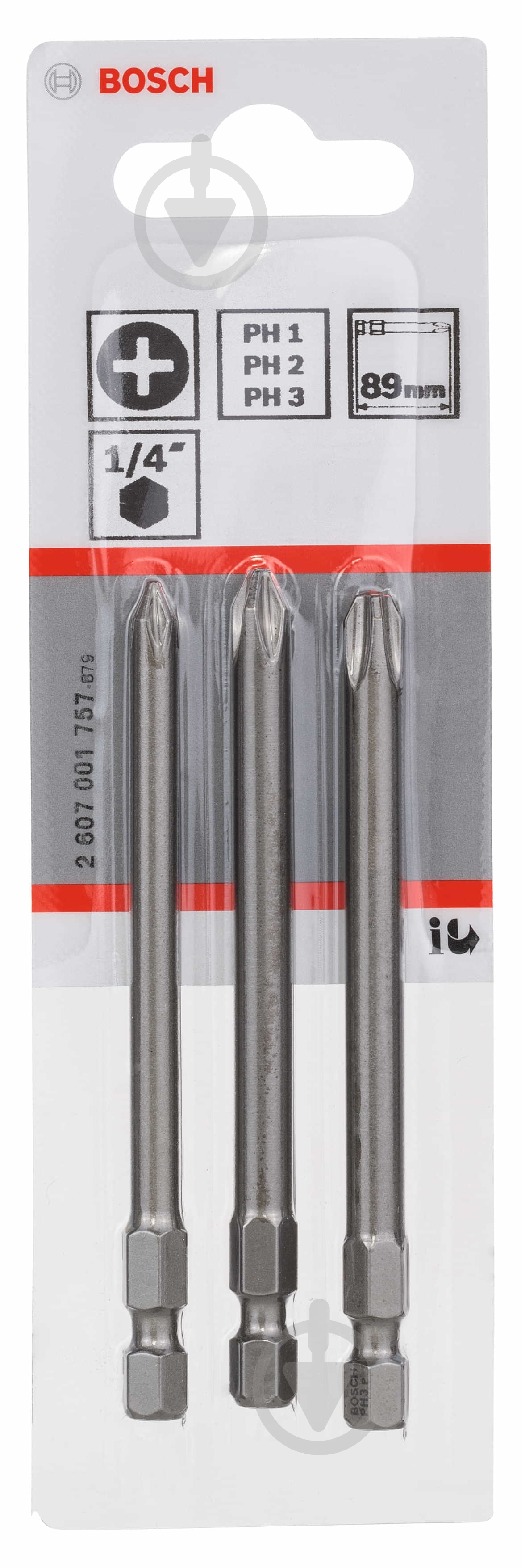 Набор бит Bosch Extra Hard 89 мм PH1/2/3 3 шт. 2607001757 - фото 2 Набор бит Bosch Extra Hard 89 мм PH1/2/3 3 шт. 2607001757 - фото 2