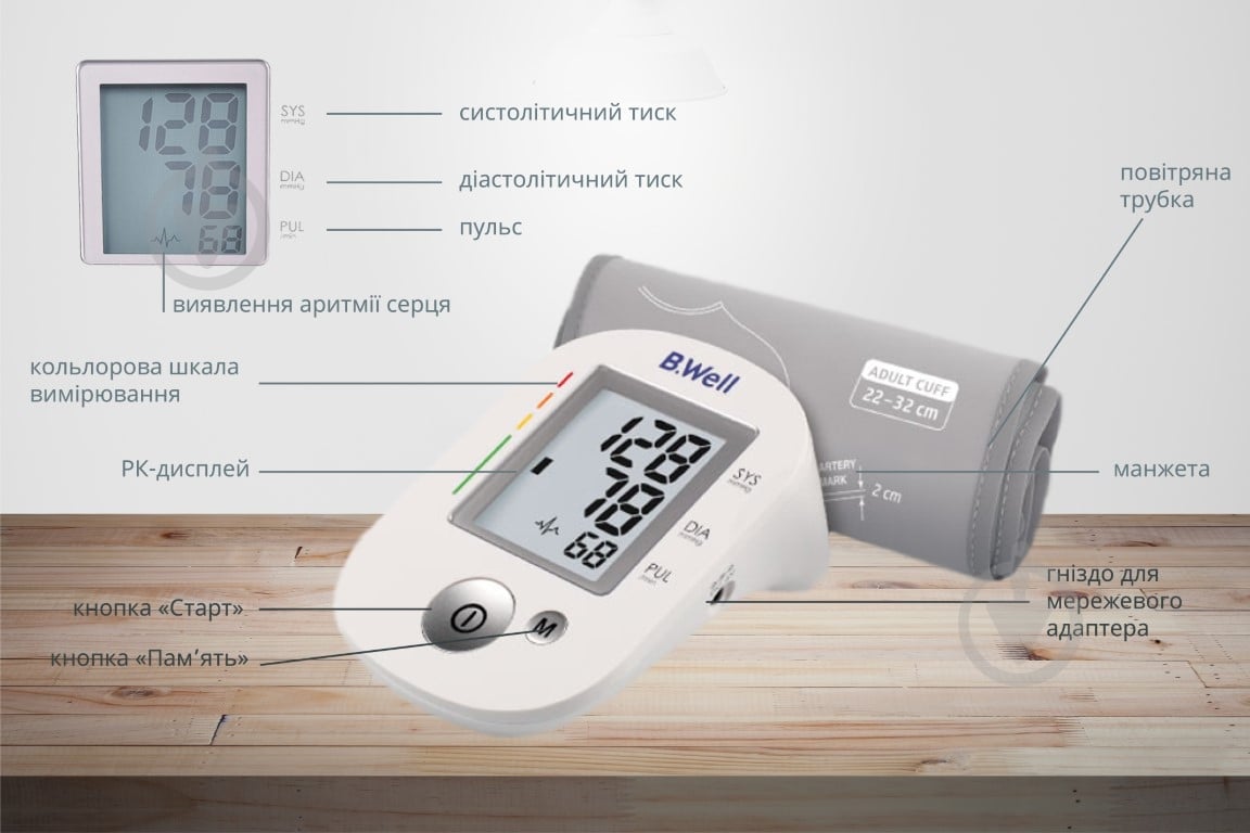 Тонометр електронний B.Well (манжета M-L з адаптером) PRO-35 - фото 10 Тонометр електронний B.Well (манжета M-L з адаптером) PRO-35 - фото 10