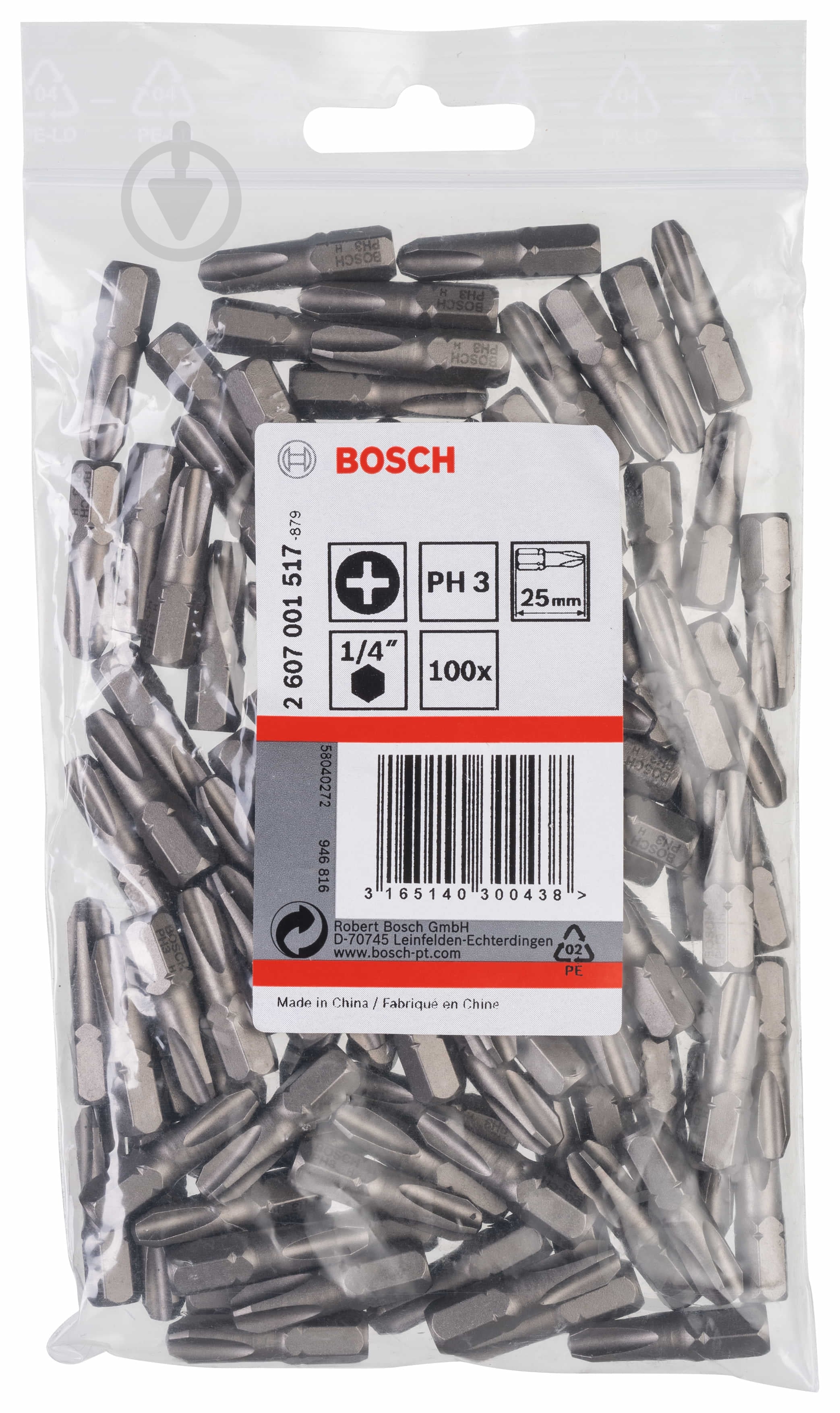 Набор бит Bosch Extra Hard 25 мм PH3 100 шт. 2607001517 - фото 2
