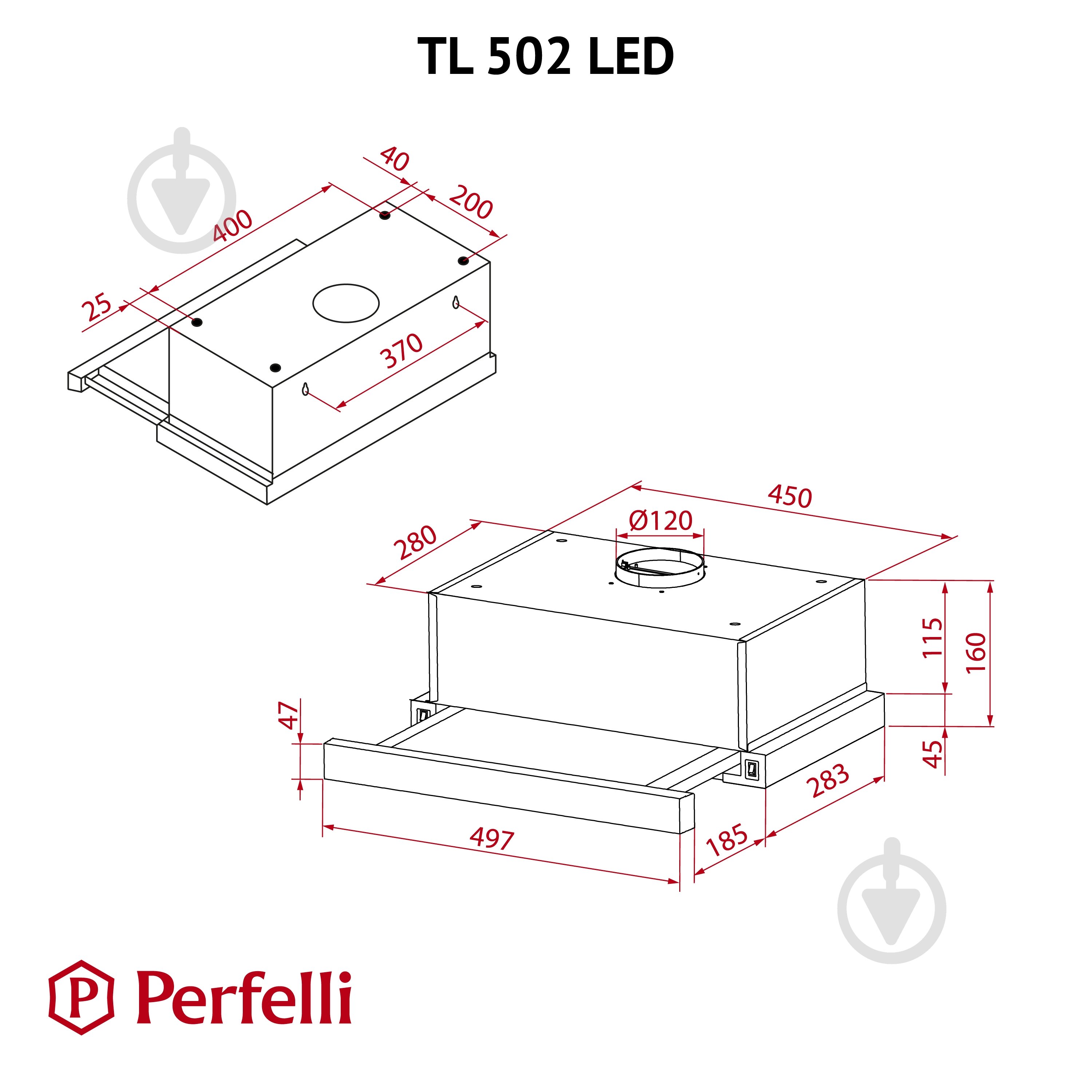 Витяжка Perfelli TL 502 BL LED телескопічна - фото 12