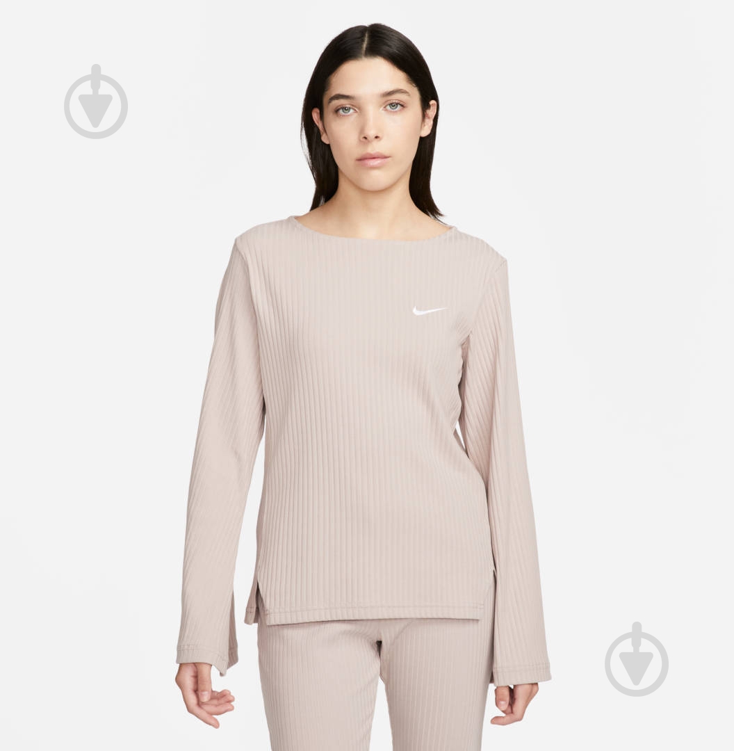 Футболка Nike W NSW RIB JRSY LS TOP DV7866-272 р.S бежевый - фото 1