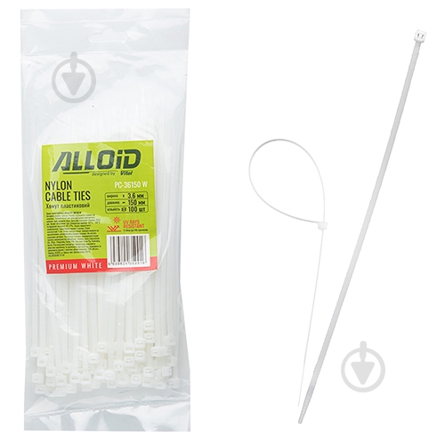 Хомут пластиковий Alloid білий 3,6х150 мм 100 шт. PC-36150 W - фото 1