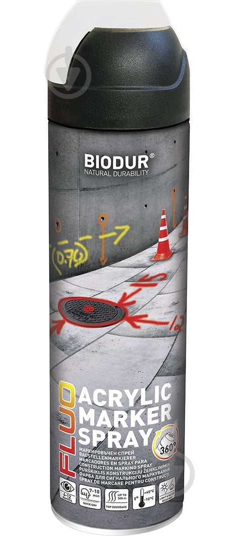 Фарба аерозольна Biodur для сигнального маркування білий мат 500 мл - фото 1
