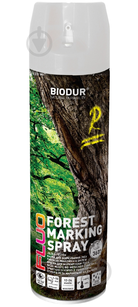 Фарба аерозольна Biodur для маркування лісу білий 500 мл - фото 1