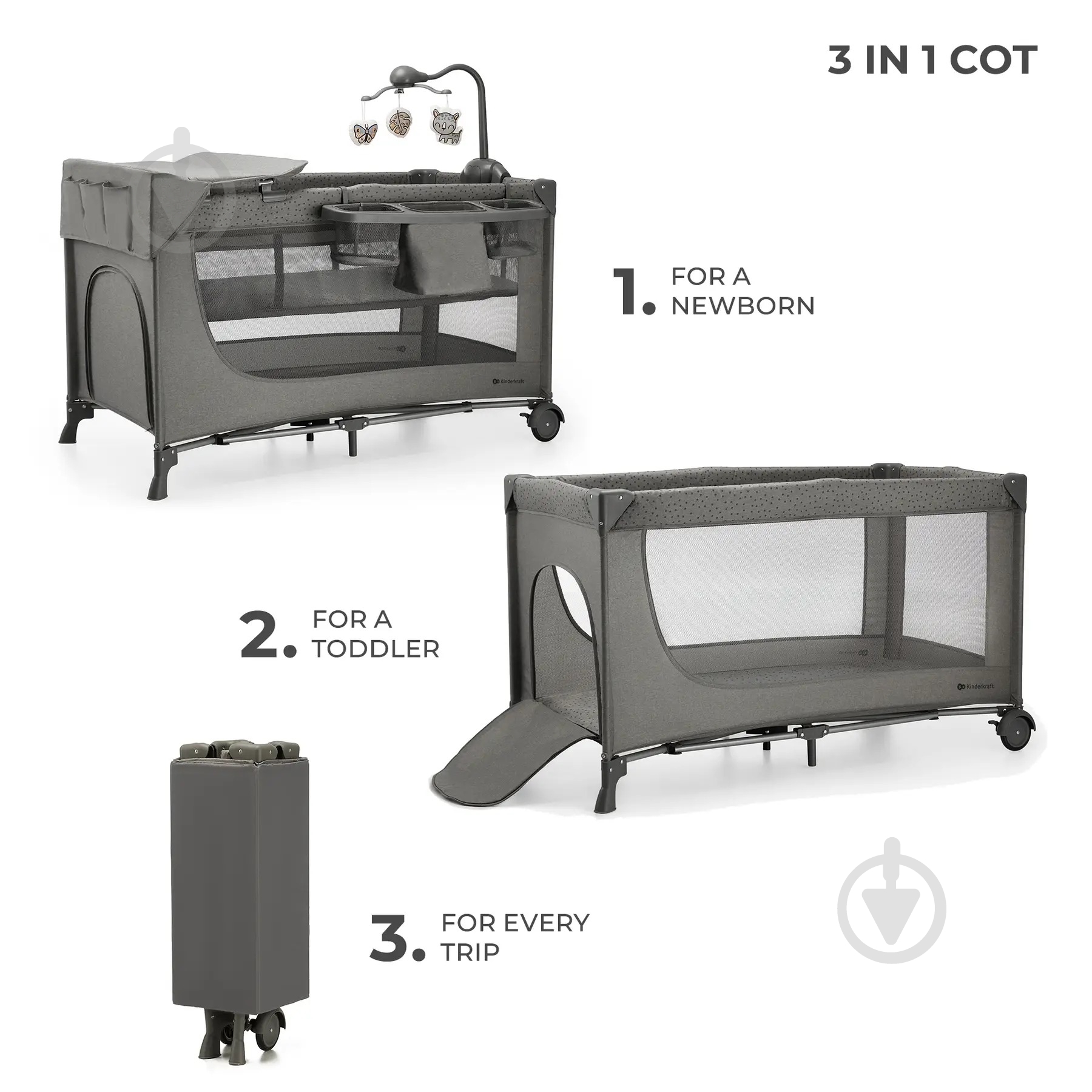 Манеж-кровать Kinderkraft Joy 2 Dark Grey KLJOY02DGR000AC - фото 4