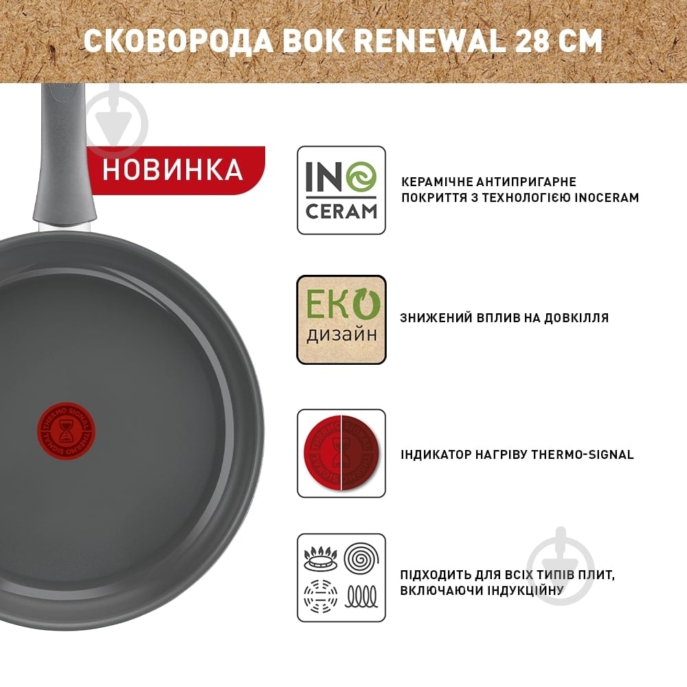 Сковорода wok Tefal Renewal 28 см C4261943 - фото 3