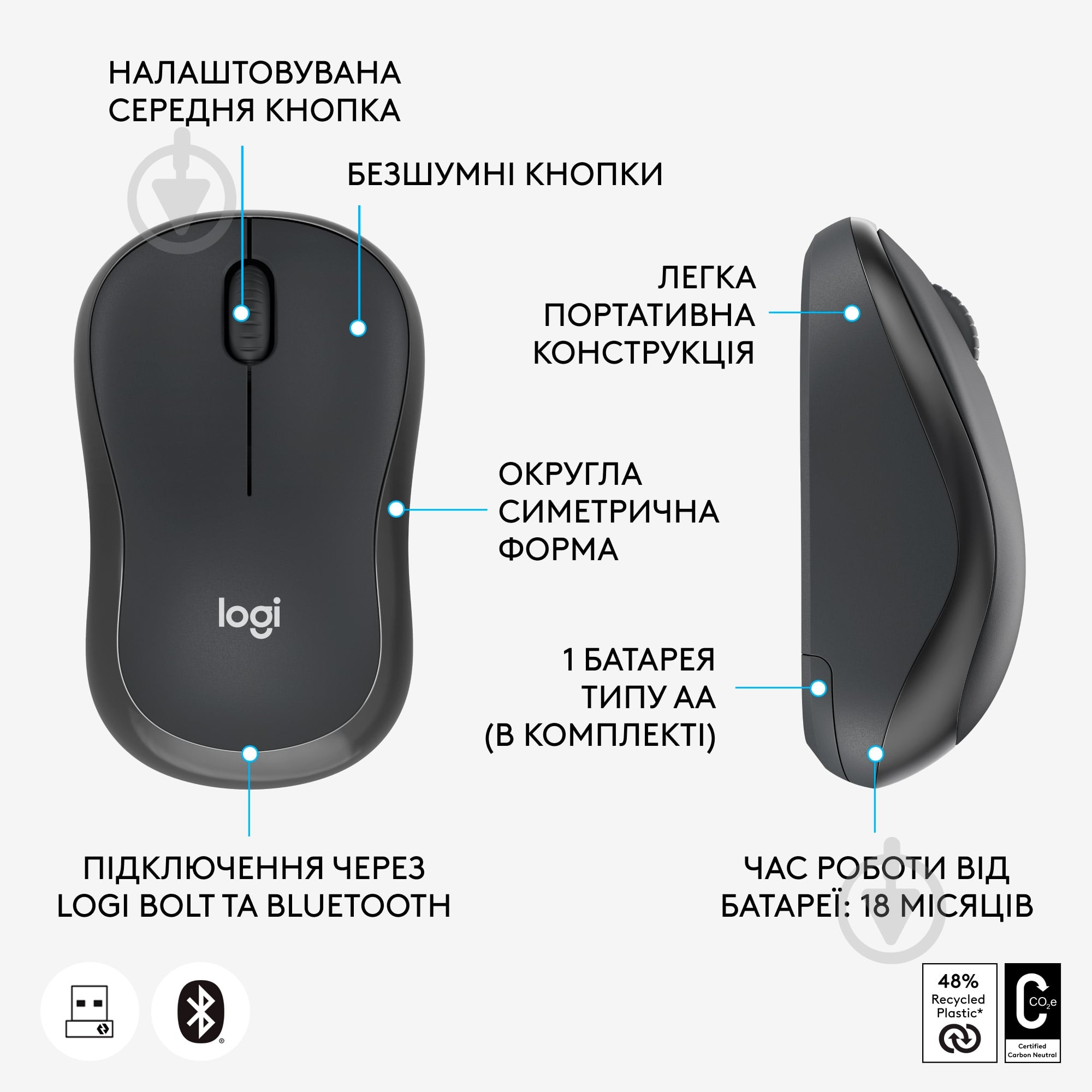 Мышка беспроводная Logitech M240 for Business black/grey (910-007182) - фото 5