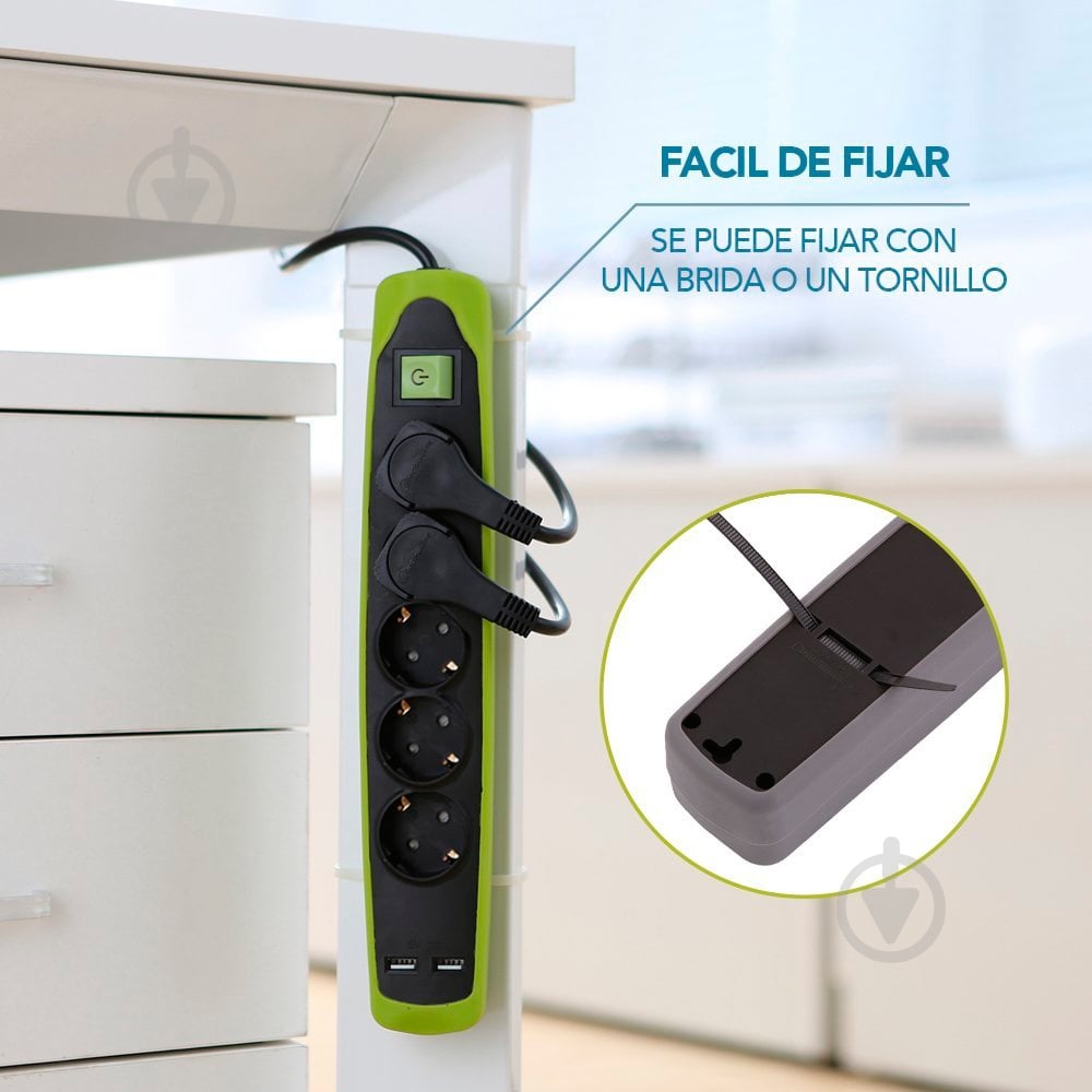 Удлинитель Electraline с 2 USB и кнопкой отключения в защитном резиновом кожухе с заземлением 3 гн. зеленый 2 м 62152 - фото 4 Удлинитель Electraline с 2 USB и кнопкой отключения в защитном резиновом кожухе с заземлением 3 гн. зеленый 2 м 62152 - фото 4