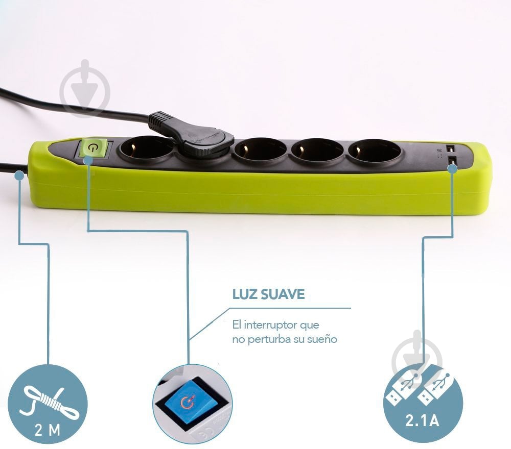 Удлинитель Electraline с 2 USB и кнопкой отключения в защитном резиновом кожухе с заземлением 3 гн. зеленый 2 м 62152 - фото 3 Удлинитель Electraline с 2 USB и кнопкой отключения в защитном резиновом кожухе с заземлением 3 гн. зеленый 2 м 62152 - фото 3