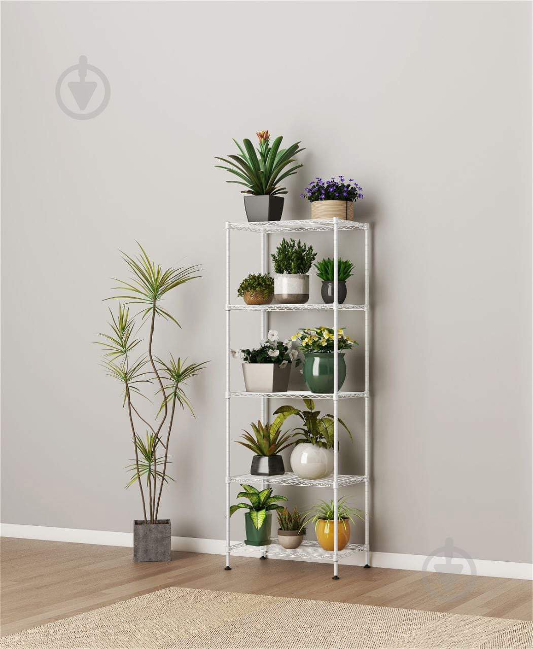 Стелаж 1500x500x300 мм PROзапас Дротяні білий метал полиці 5 шт. фарбований - фото 2