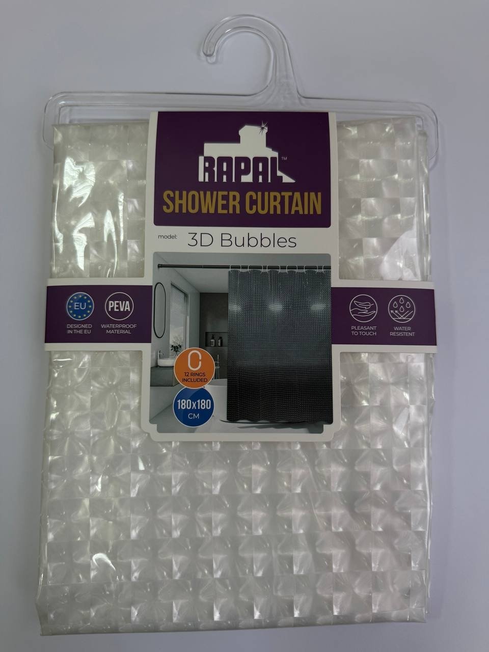 Шторка для ванни Rapal 3D Bubbles, 180х180 см - фото 2 Шторка для ванни Rapal 3D Bubbles, 180х180 см - фото 2