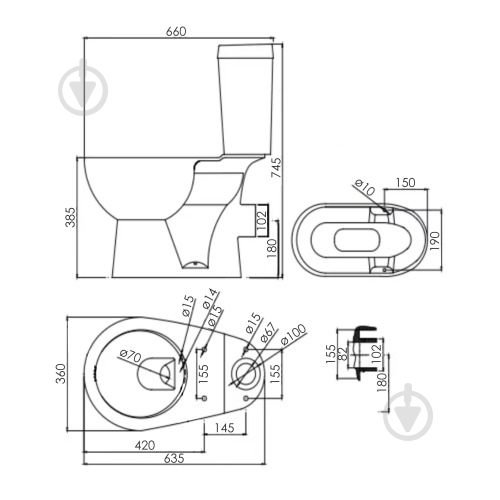Унитаз-компакт RJ FOX Rimless 66х36х74.5 см - фото 3